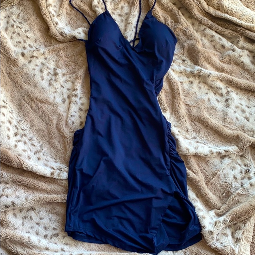Navy Ruched Bodycon Dress